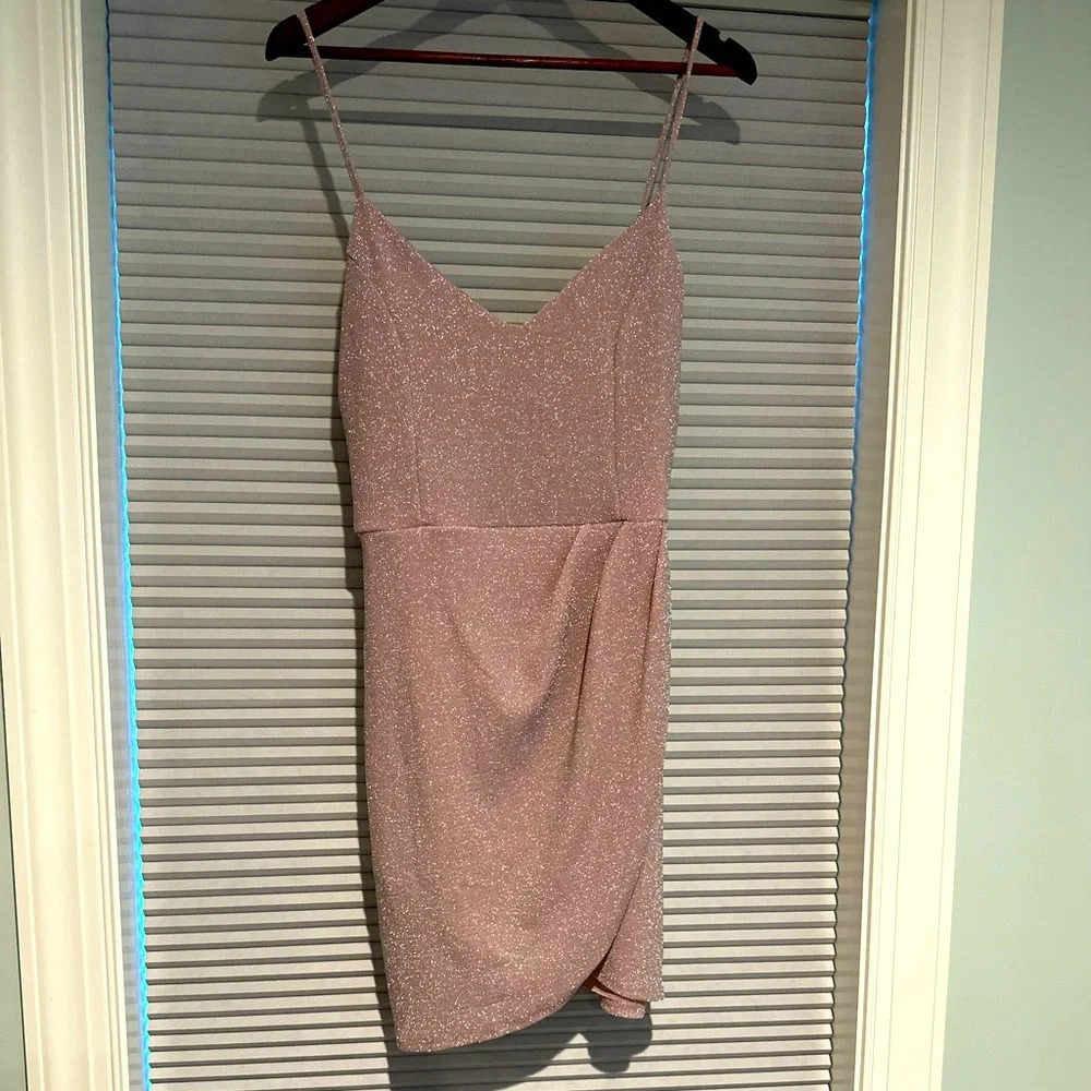 Lulu’s pink metallic mini dress spaghetti straps size XL D-12